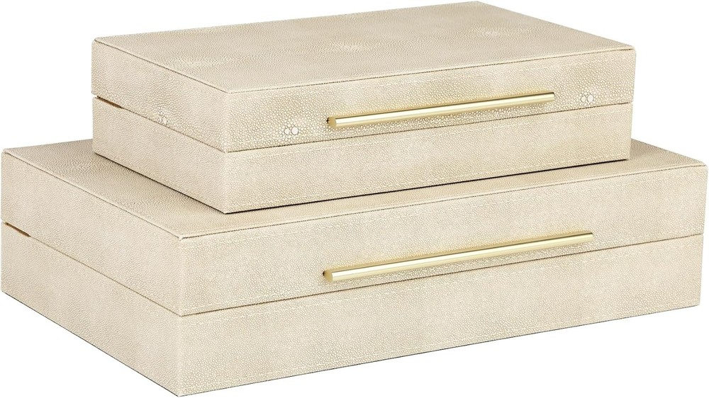 Faux Leather Decorative Boxes Set of 2 Large Nesting Keepsake Box Accessory