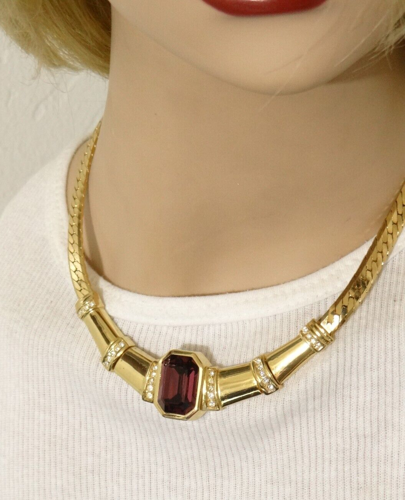 Vintage Christian Dior Runway Gold Purple Amethyst Crystal Necklace