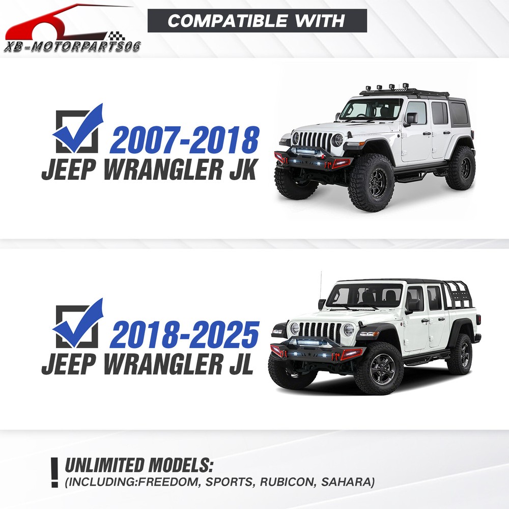 Rugged Front or Rear Bumper with D-Rings for 2018-2025 Jeep Wrangler JL JLU Unlimited