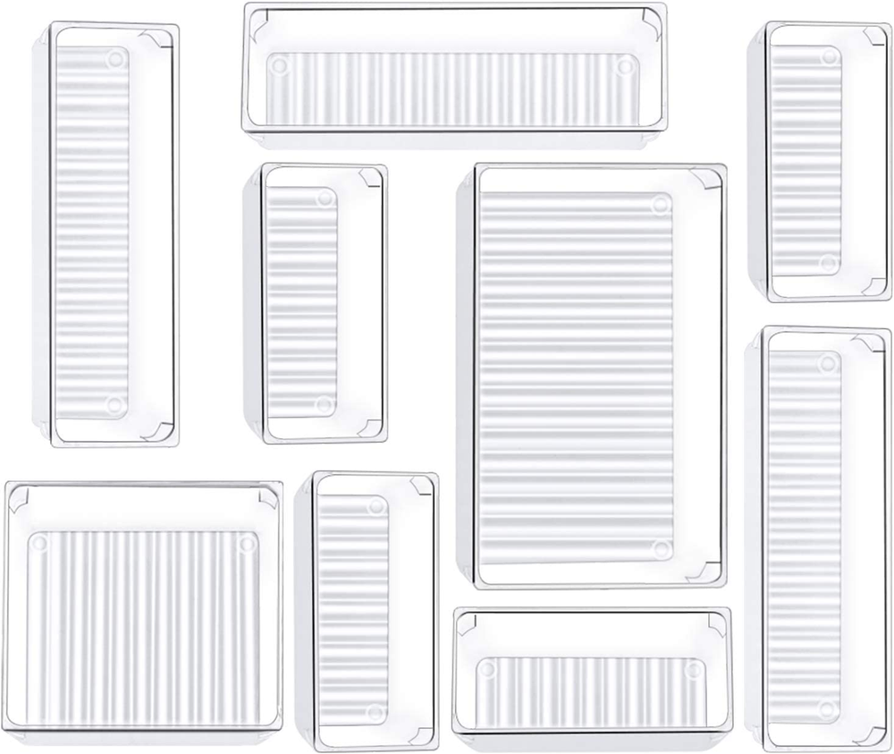 9 Pcs Clear Plastic Drawer Organizer Set - Versatile Storage for Home & Office
