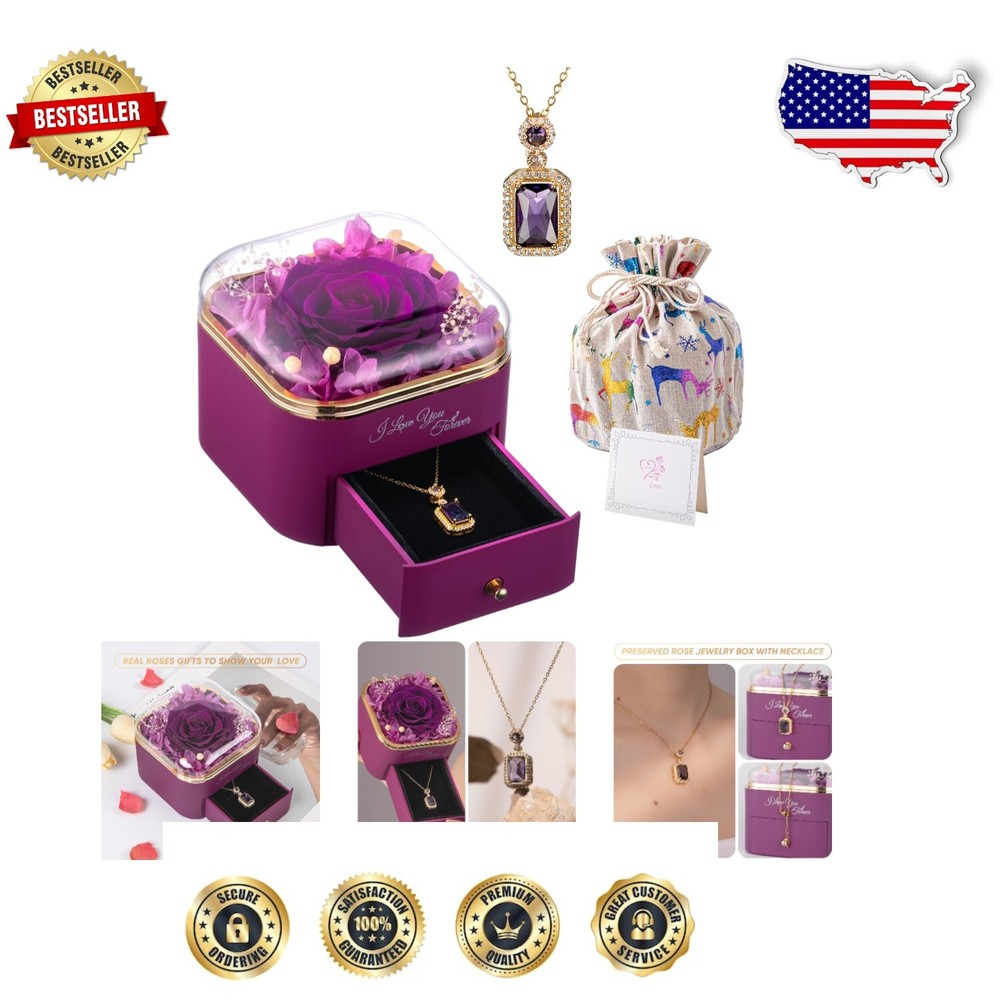 Charming Purple Preserved Rose Necklace Gift Box for Every Occasion
