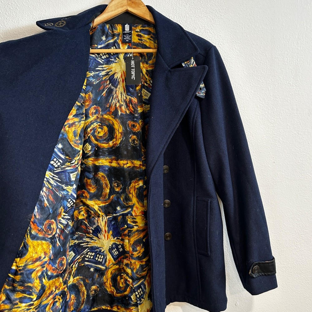 Doctor Who Embroidered TARDIS Guys Peacoat Dark Blue NEW With Tags Size Small