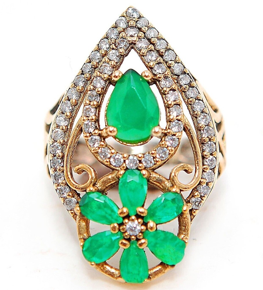 6CT Treated Emerald 925 Sterling Silver Ottoman Empire Style Ring Size 7.5 HB1-7