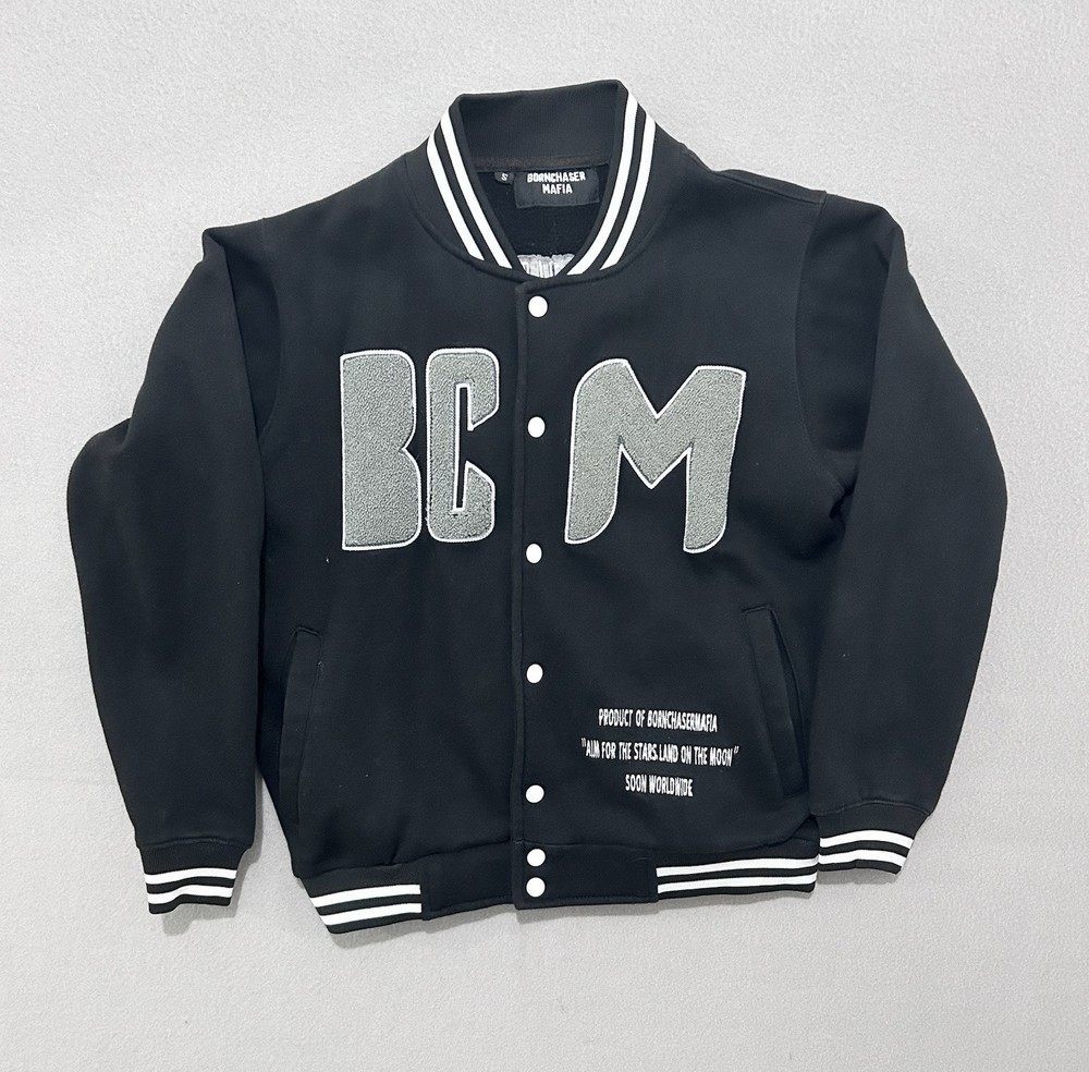 Bornchaser Mafia Black Varsity Jacket for Men with Button Poppers Size S