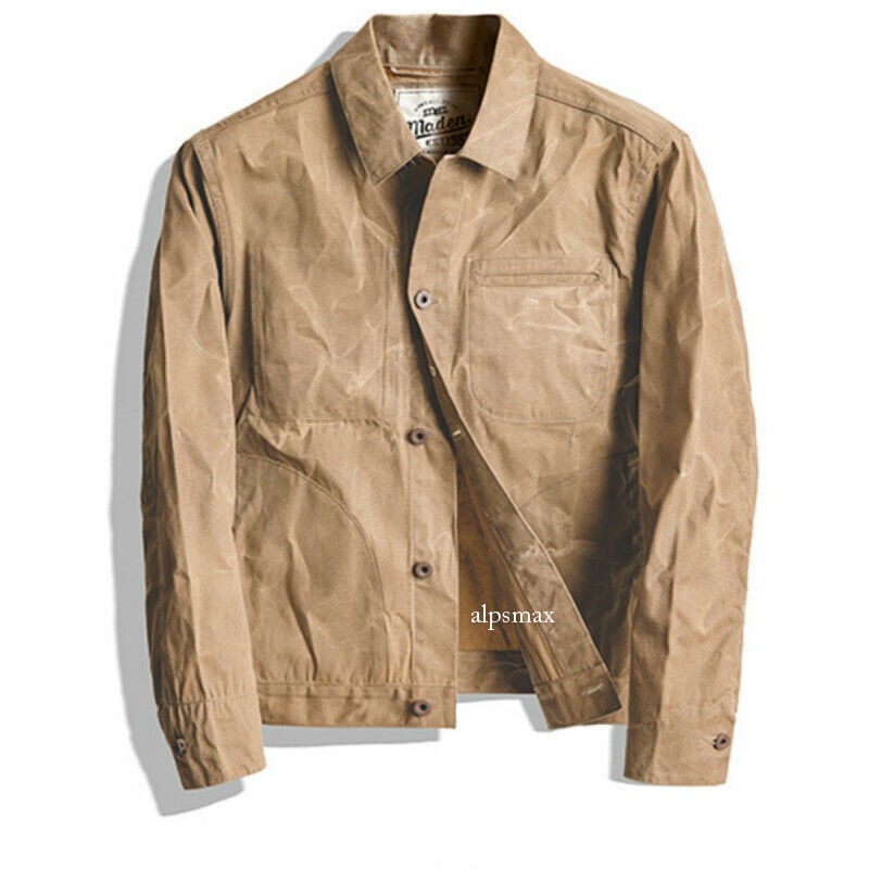 Men's Oil Wax Canvas Jacket - Durable Workwear Combat Coat Japanese Style