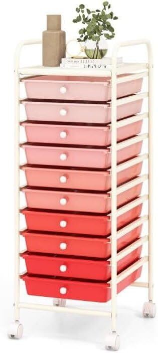 10-Drawer Rolling Mobile Utility Cart for Sundries and Storage