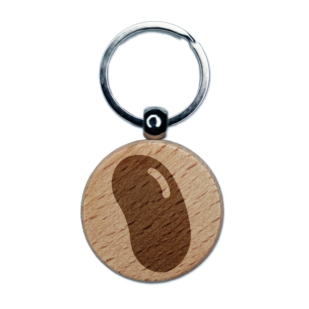 Jelly Bean Solid Engraved Wood Round Keychain Tag Charm