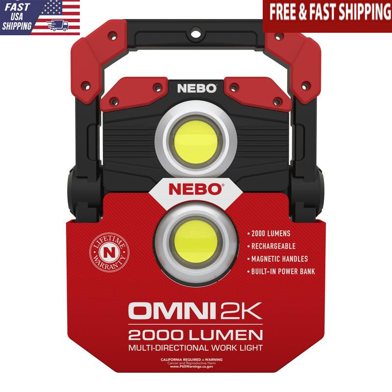 2000 Lumen Magnetic COB LED Work Light with Rechargeable Power Bank and Handles  