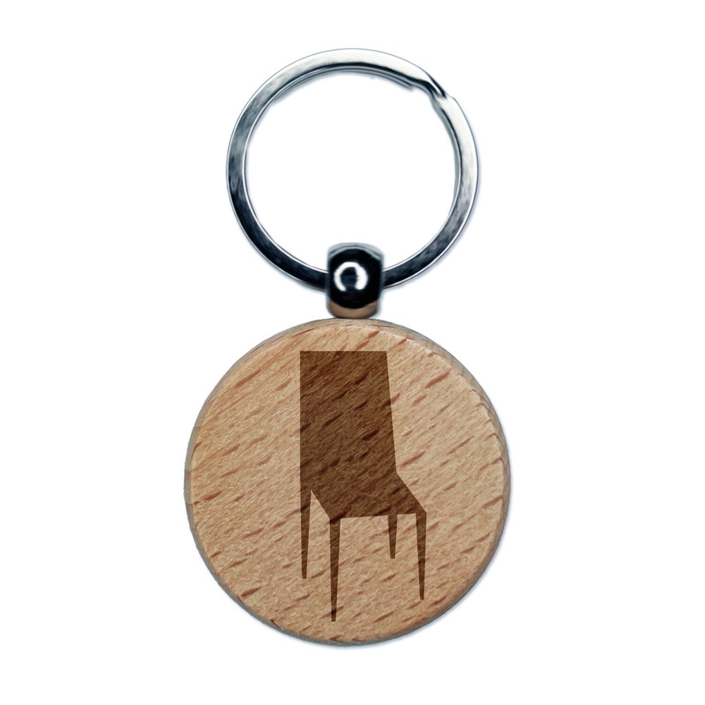 Engraved Wooden Chair Silhouette Round Keychain Charm Tag  