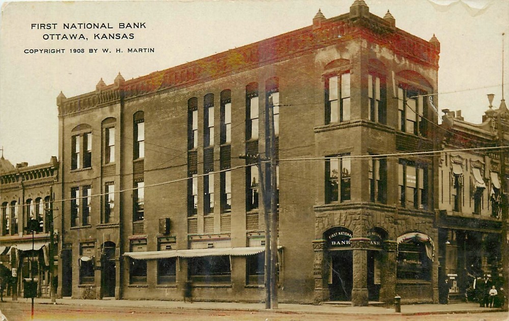 c1910 Ottawa Kansas 1st National Bank people occupation RPPC Postcard 25-6258