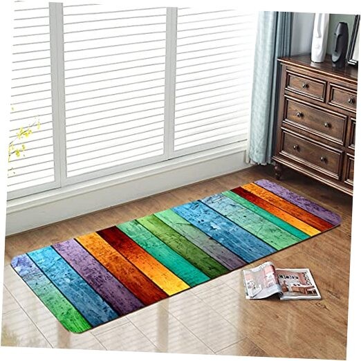 Colored Old Wooden Boards Print Memory Foam Bath Rugs and doormats Non Slip