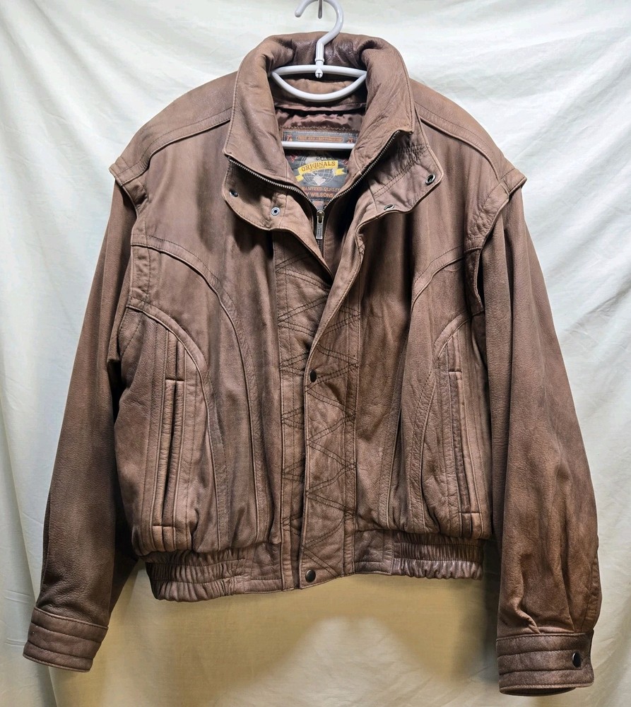 Vintage Adventure Bound by Wilsons Heavy Brown Leather Bomber Jacket Men's LARGE
