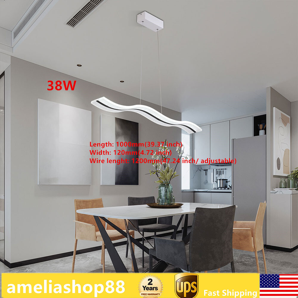 38W Modern LED Chandelier Linear Wave Ceiling Pendant Light Dimmable Remote USA