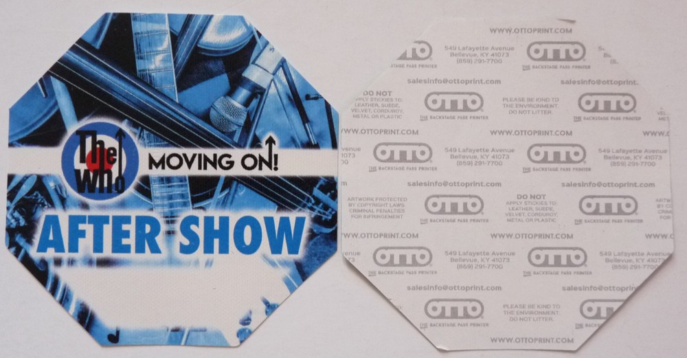The Who Blue Moving On Up After Show 2019 Concert Tour Backstage Pass D15