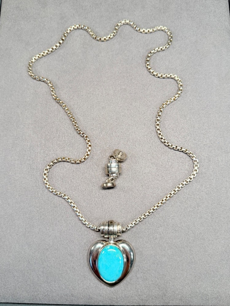 ESPO Joseph Esposito Sterling Silver Turquoise Heart Snap Pendant Necklace 24in