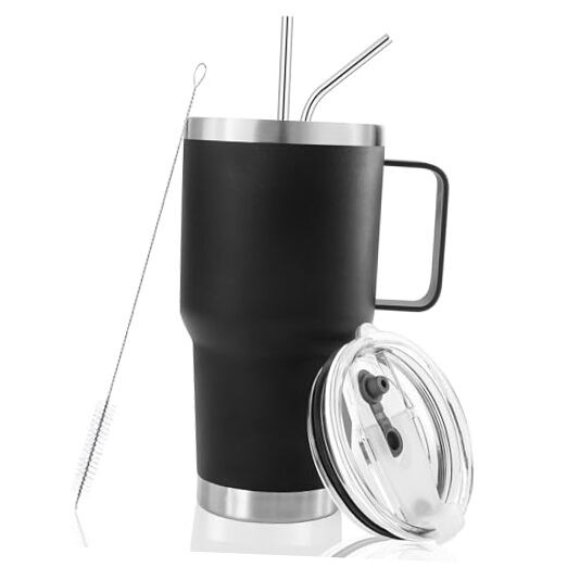 30 oz Black Stainless Steel Vacuum Insulated Tumbler With Handle