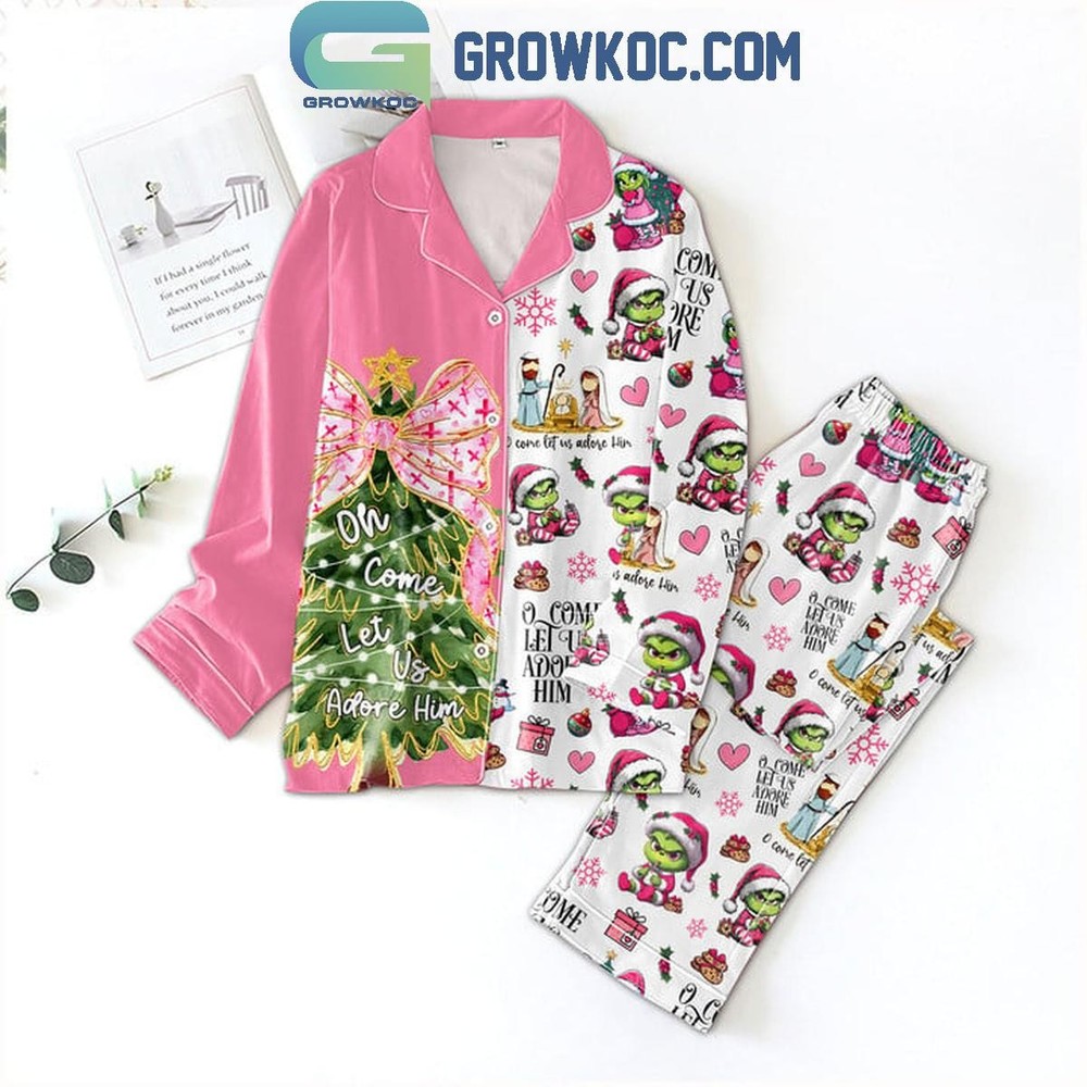 Grinch Christmas Pajama Set - O Come Let Us Adore Him Polyester Sleepwear