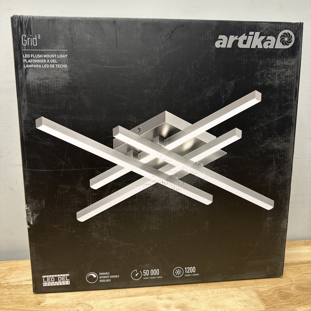 Artika GRID 1200LM Dimmable LED Flush Mount Light FM-GR-HD2 Brushed Nickel NEW