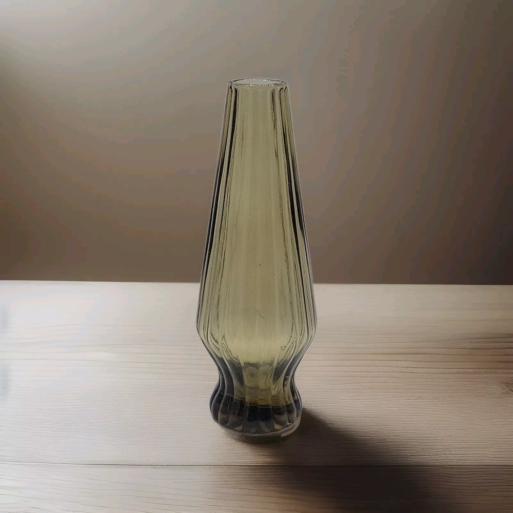 Vintage  Glass Amber Swung 6 Pedal Vase Epic Column 6