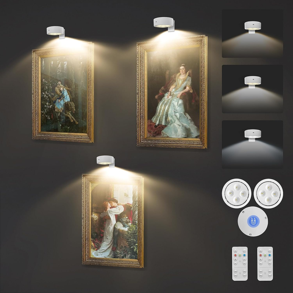 3-Pack Wireless Picture Light Battery Operated Painting Light with Remote 3 Ligh