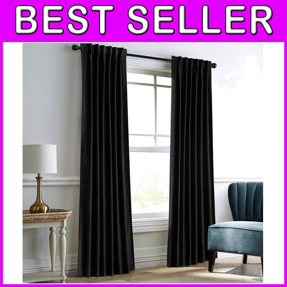 Black Velvet Room Darkening Curtains 52