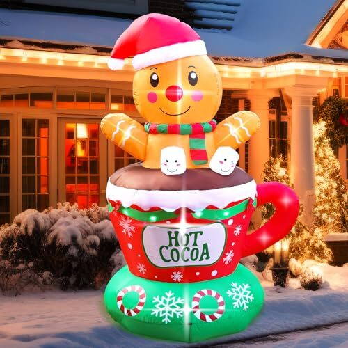 6ft Christmas Inflatable Decoration with LED Lights,Cute Blow Gingerbread Man