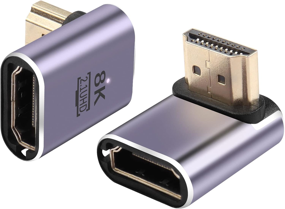 90 Degree HDMI Adapter 8K，2 Pack Right Angle 48Gbps HDMI 2.1 Male to Female E...