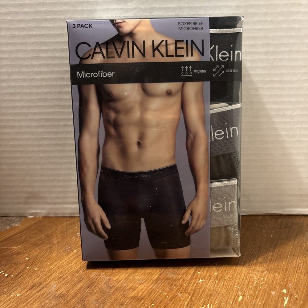Calvin Klein Microfiber Boxer Briefs Men's Large Stretch Wicking 3-PK NEW $42.50