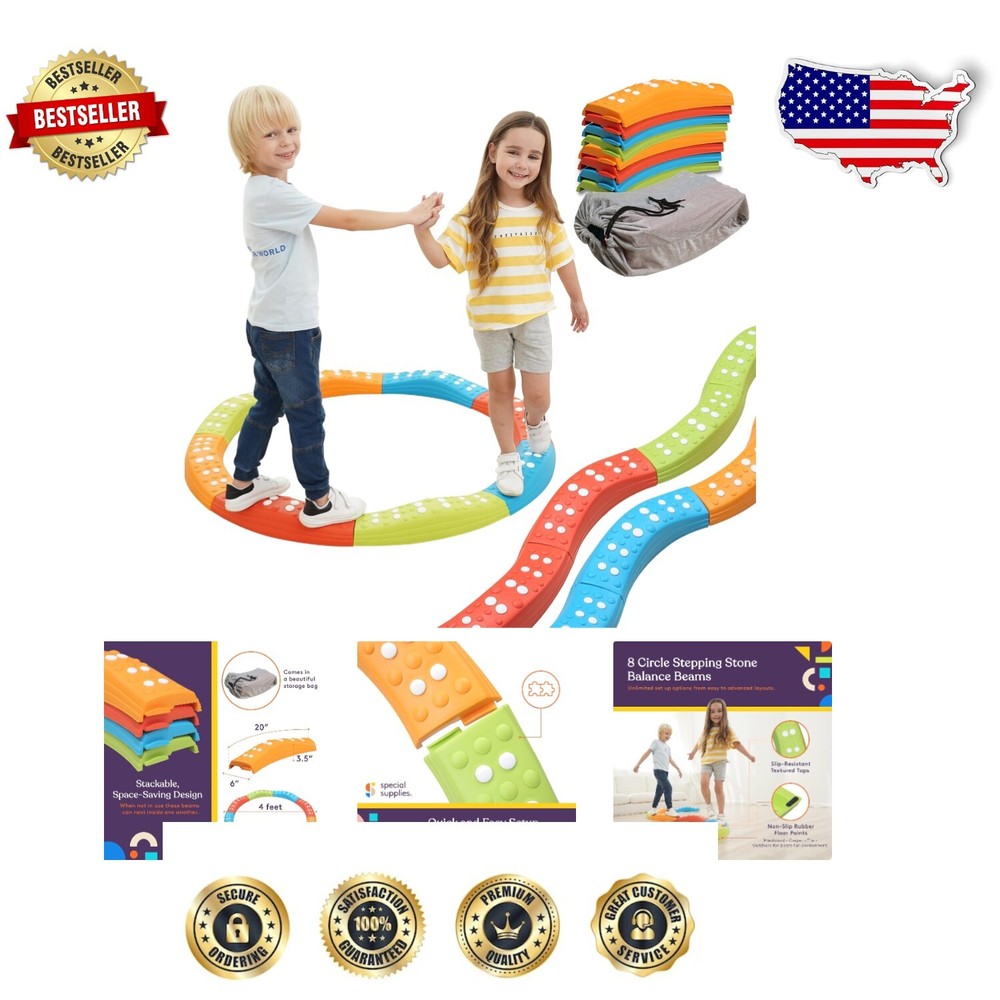 Interactive Multi-Color Stepping Stones 8-Pc Set - Safe Non-Slip Design for Kids