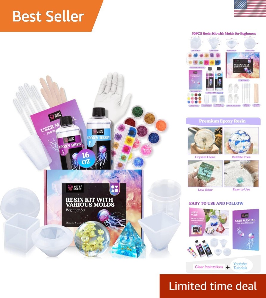 Versatile Resin Art Kit with Molds, Glitters & Flowers - Perfect for Gift Giving