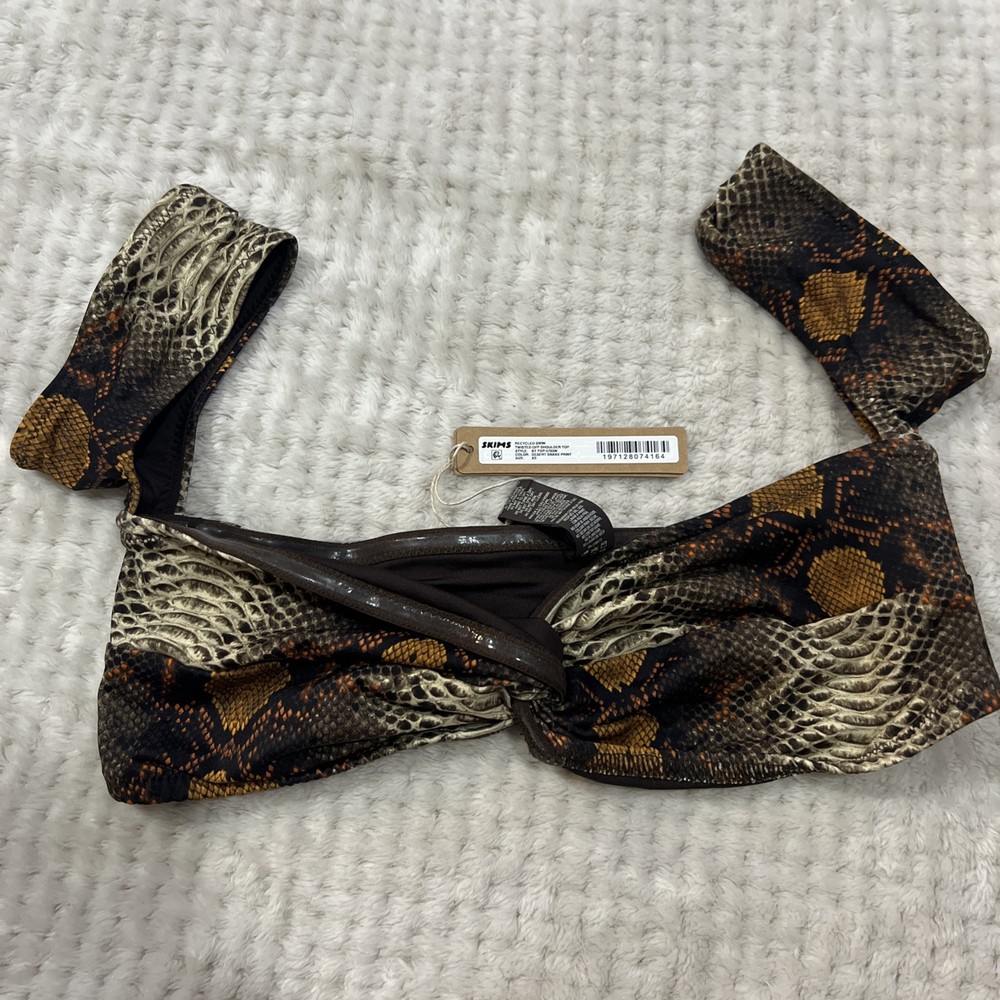 Skims Recycled Swim Twisted Off-shoulder Top Size XS Desert Snake Print
