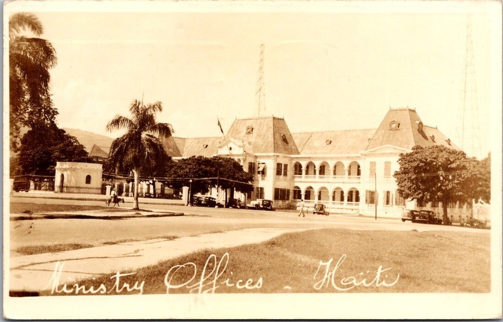 1935 Haiti Postcard Ministry Offices Port-au-Prince Government Scene RPPC