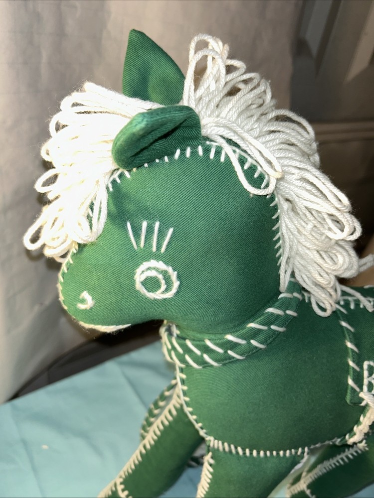 Handcrafted Cotton Twill Green BODE Pony Plush Toy UWT Check Description