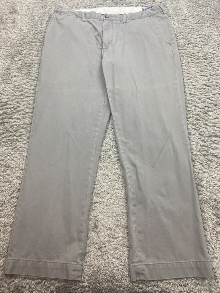 Polo Ralph Lauren Pants Mens 38x30 Gray Classic Fit Flat Front Golf Chino Vtg