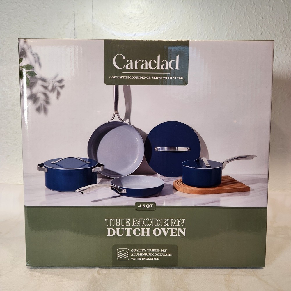Caraclad Modern Dutch Oven 3-Ply Aluminum 4.5 Qt Blue with Lid New in Box