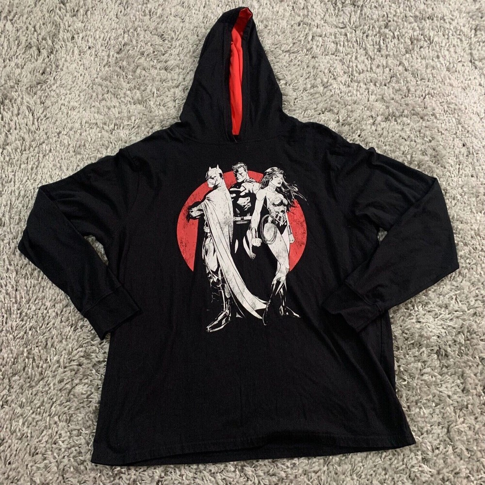 Justice League Sweater Mens Medium Black Super Man Wonder Woman Batman Pullover