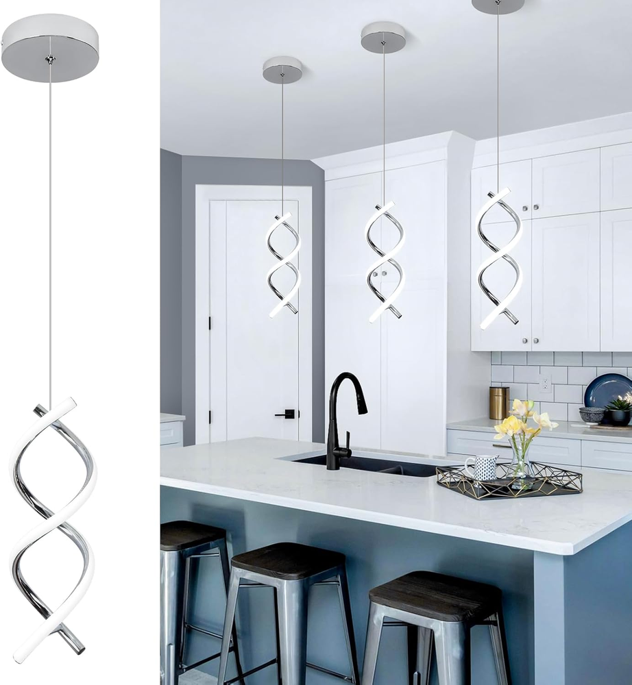 Spiral Led Pendant Light Fixture,15W Cold White Light Modern Integrated LED Hang
