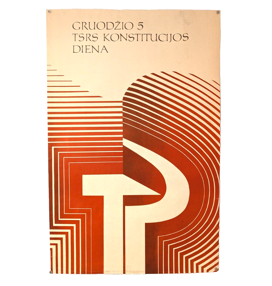 Lithuanian SSR - LTSR Propaganda Poster - Soviet Constitution Day - Rare 90x60cm