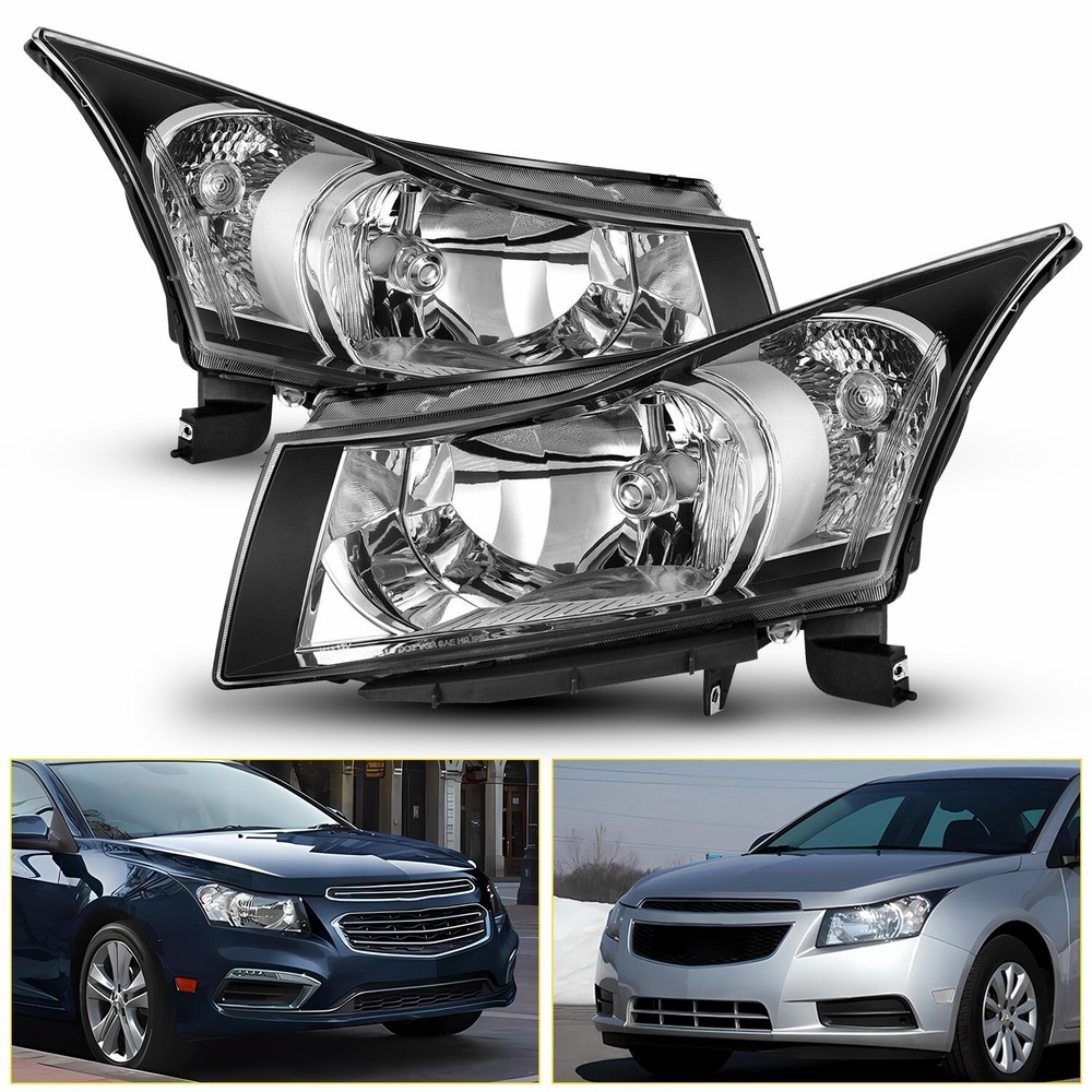 2pcs Pair Black Headlight Headlamp For 2011-2015 Chevy Chevrolet Cruze Sedan 4Dr