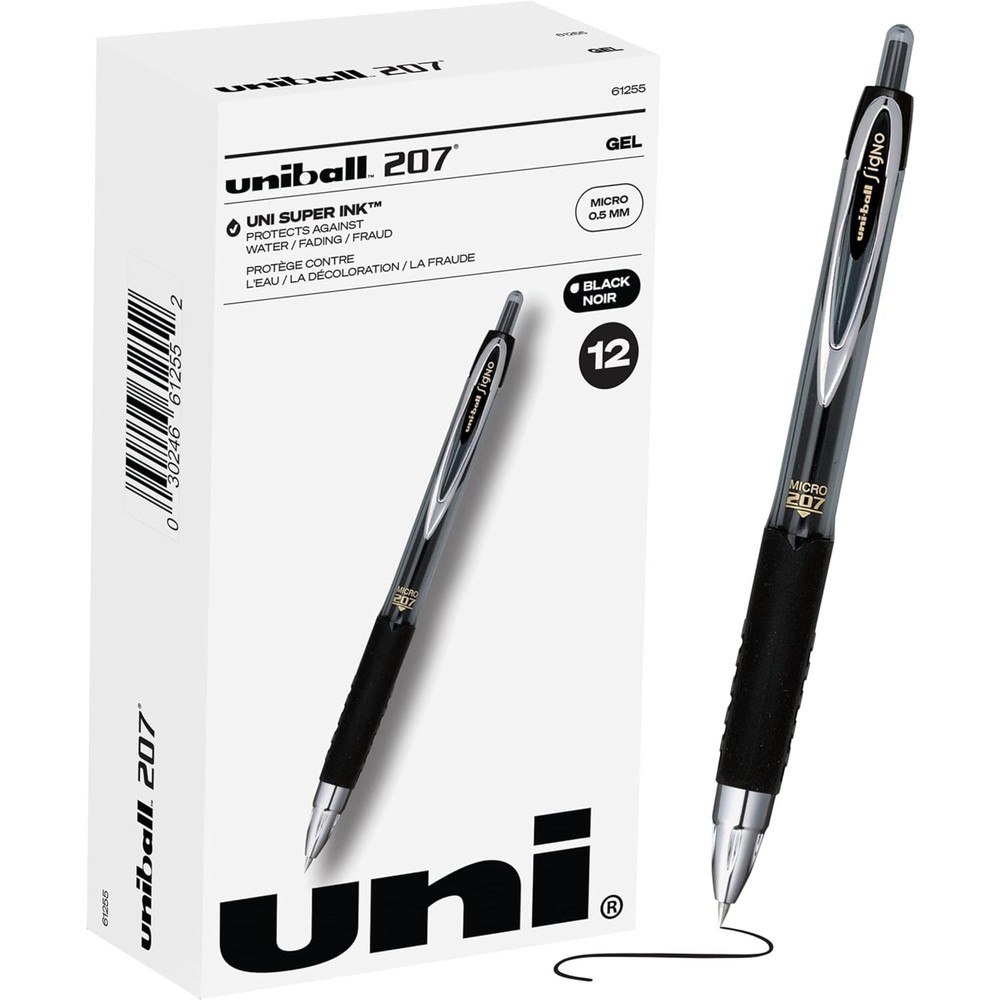 uni-ball® 207™ Retractable Fraud Prevention Gel Pens, Micro Point, 0.5 mm, Bl...