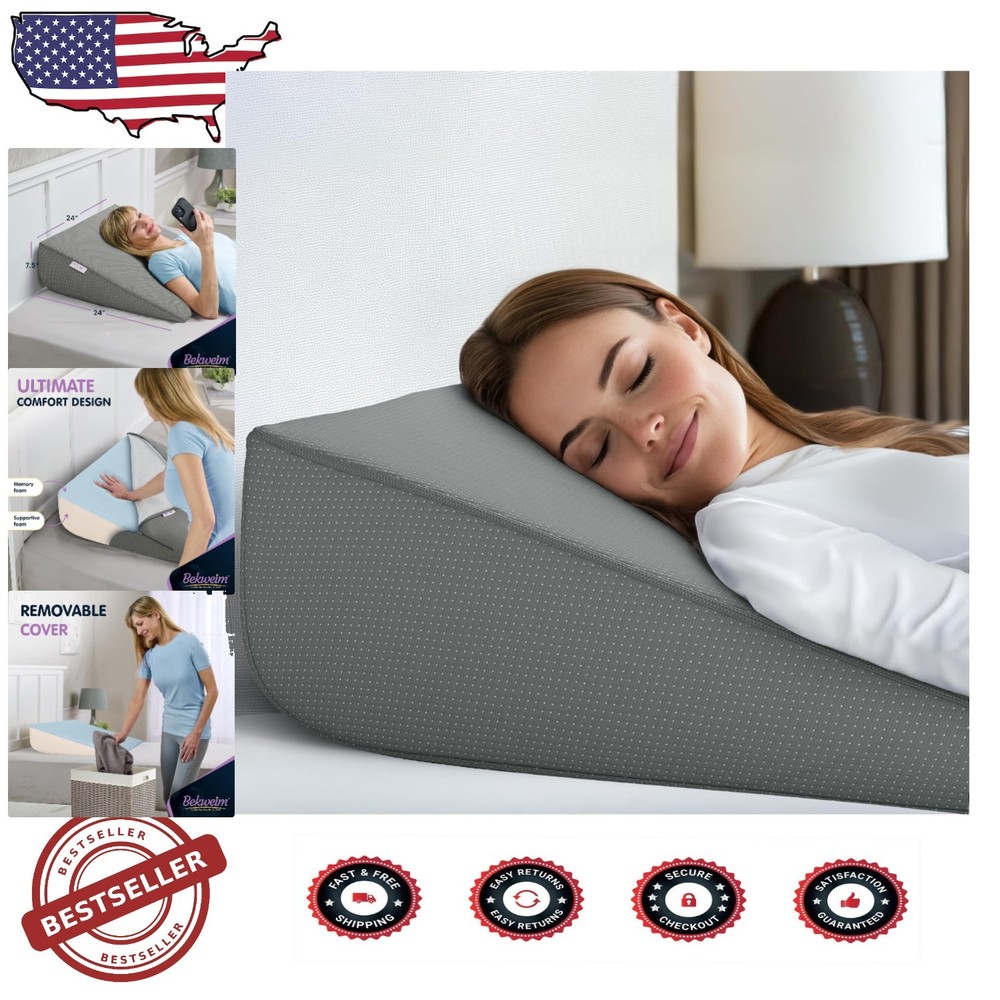 Dark Grey Wedge Pillow for Sleeping Reading and Resting Support