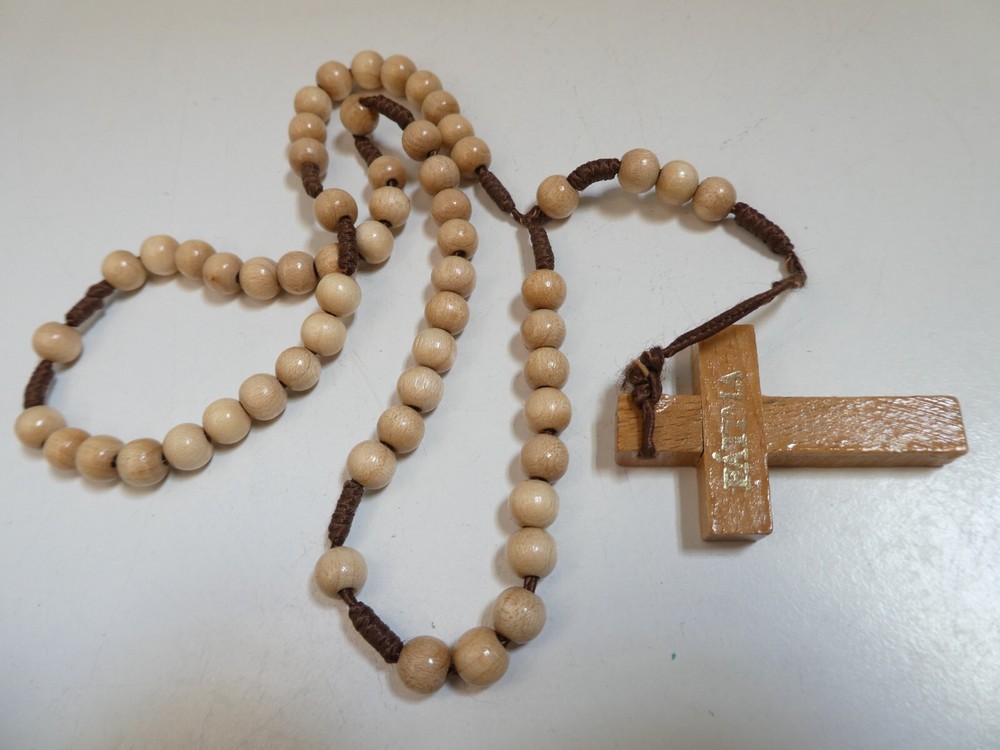 VINTAGE SET WOODEN ROSARY BEADS TIMBER CRUCIFIX CROSS FATIMA
