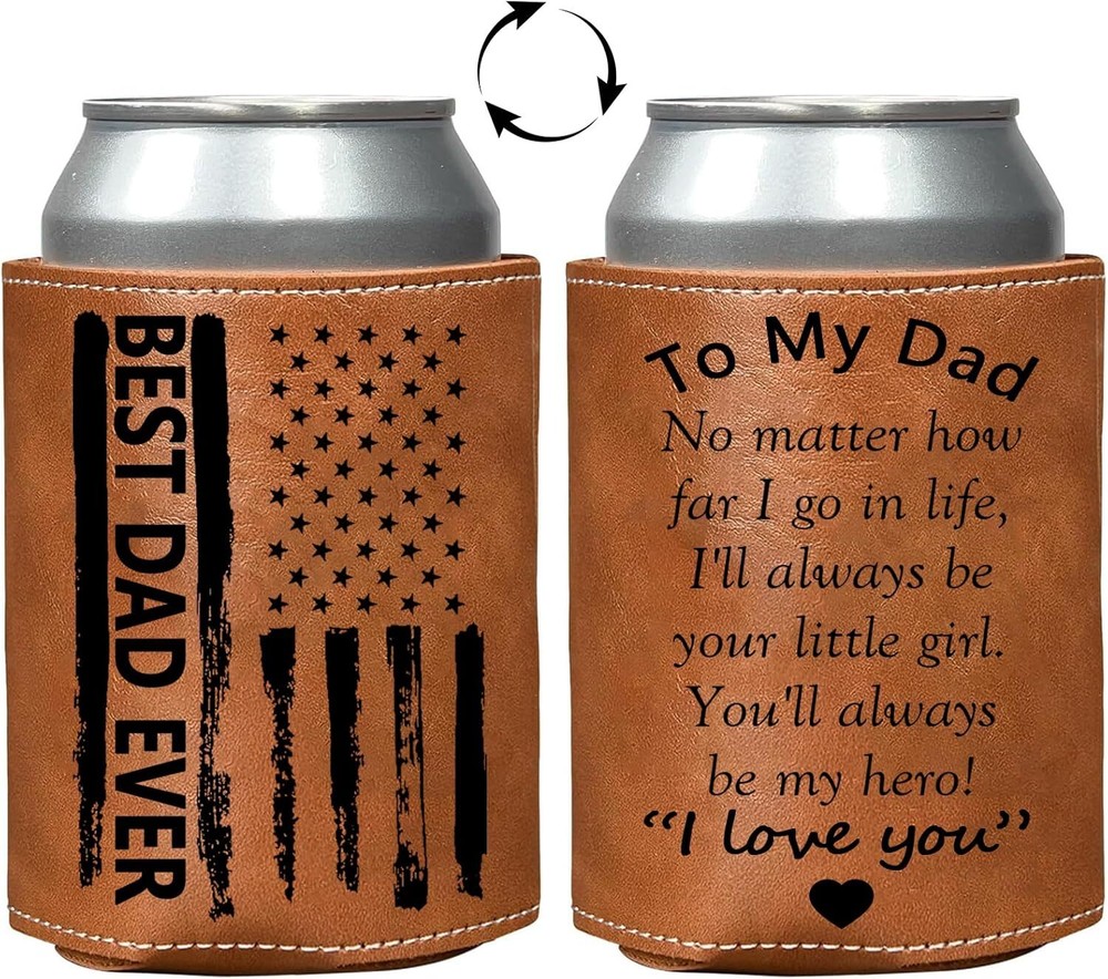 Best Dad Ever 12Oz Leather Beer Can Holder - Father's Day Birthday Gift From Daughter-image