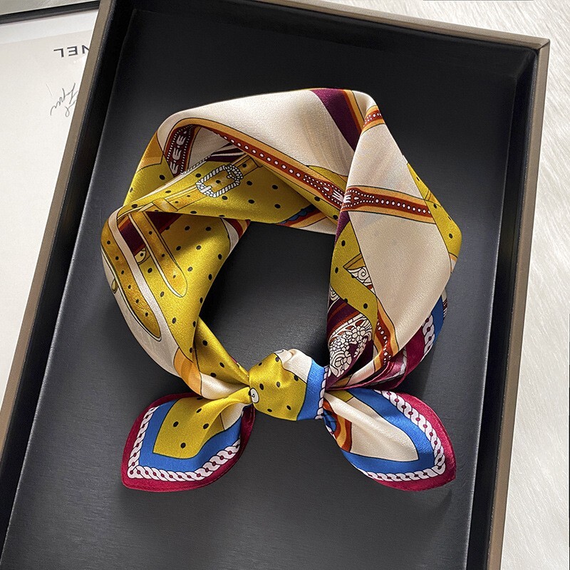 100% Silk Square Scarf for Women - Fashion Striped Bandana Neckerchief 53x53cm
