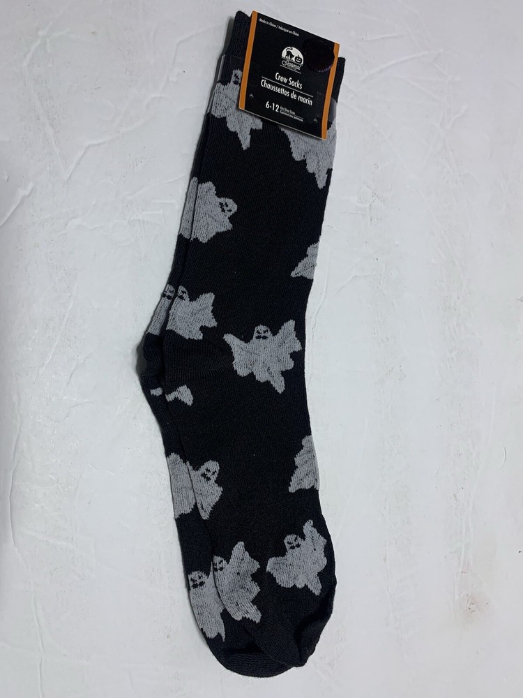 Halloween Seasonal Collection Ghost Themed Crew Socks Size 6-12 NWT-image