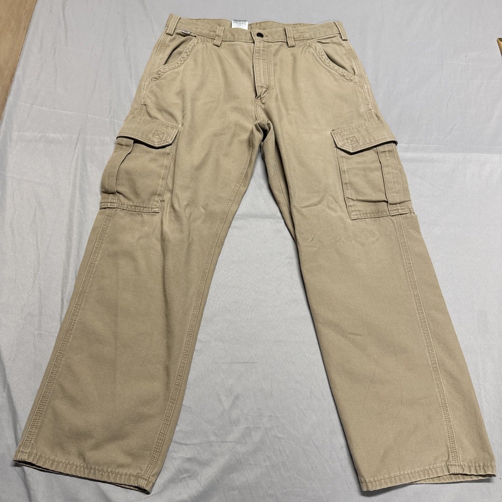 Carhartt Pants Mens 35x30 Tan Canvas Cargo FR Fire Flame Resistant Dungaree Fit