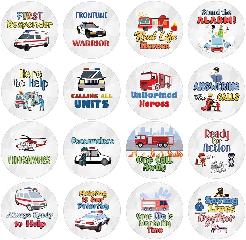First Responder Stickers Pack – 10 Sets with 16 Unique Designs Each