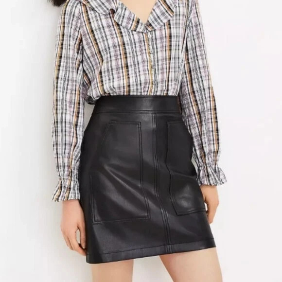 Vegan Leather Lined Mini A-Line Skirt Size 6P NWT $79