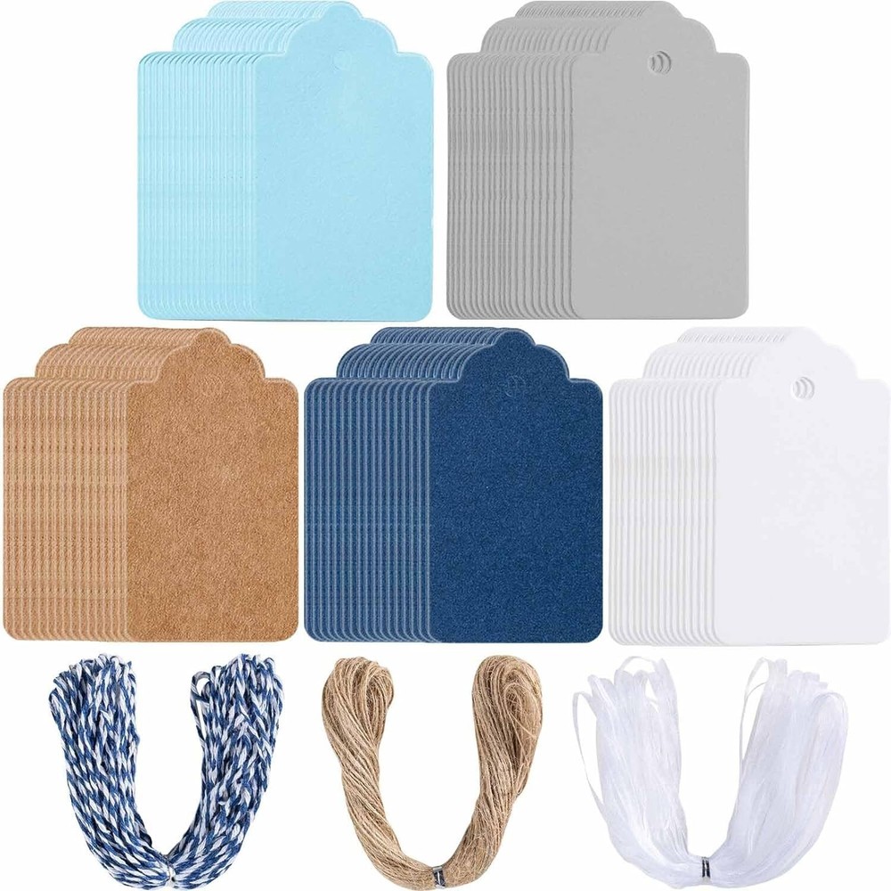 Primbeeks 125 Pcs Premium Gift Tags, 5 Colors Kraft Paper Tags with String, Doub