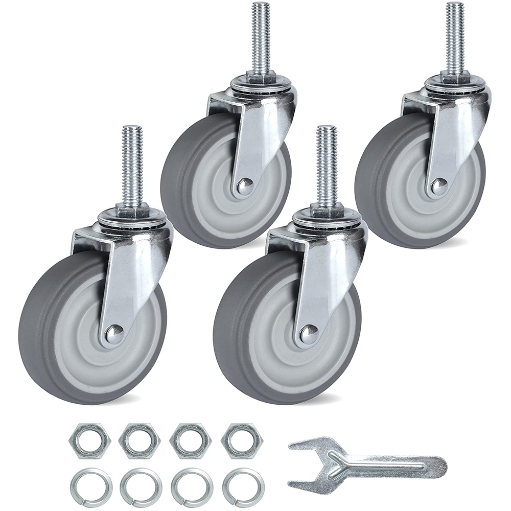 Caster Wheels 3 Inch Set of 4 Heavy Duty Threaded Stem Casters 3/8